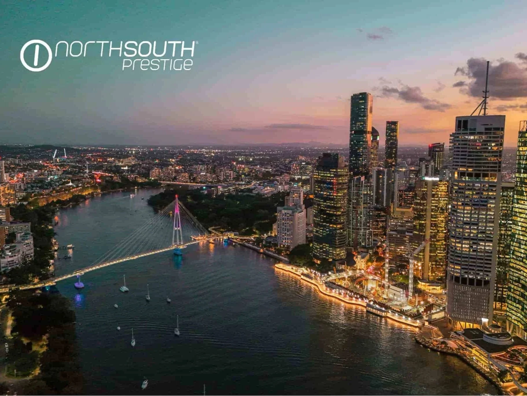 City skyline and kangaroo point bridge sunset views – Brisbane properties for sale Riparian Plaza apartment 5002 