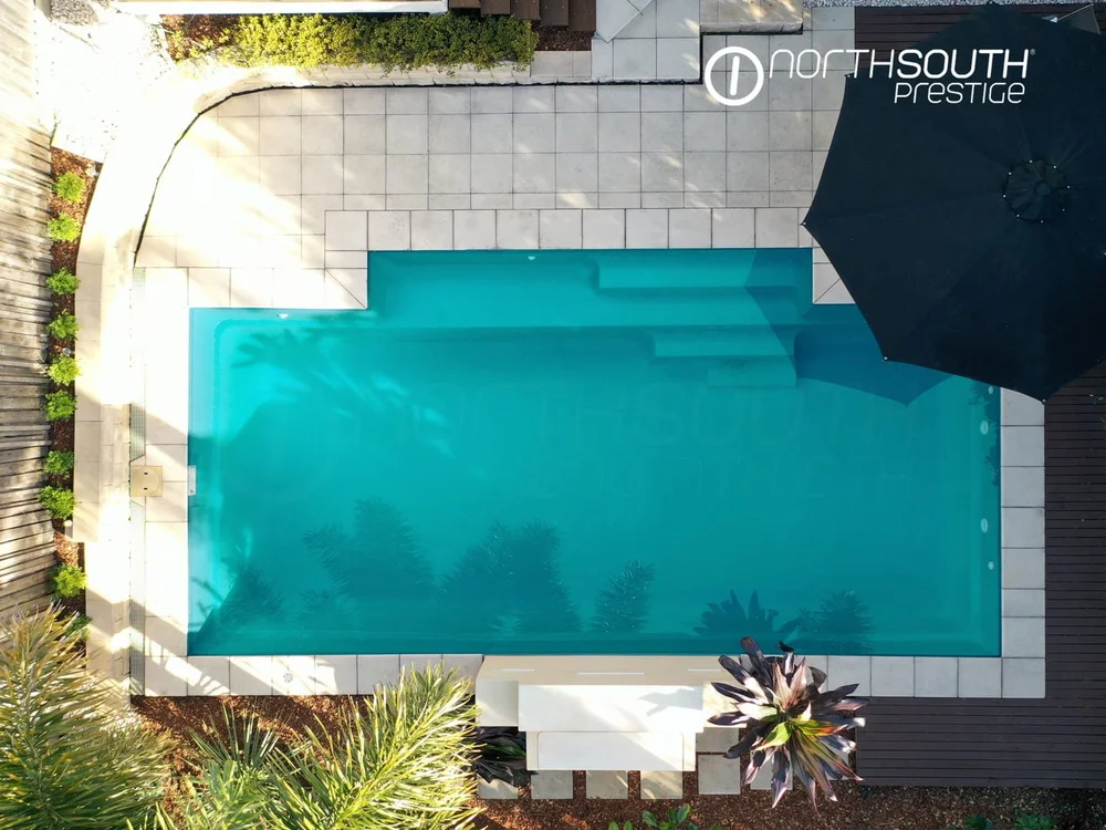 Image of properties for sale Brisbane in Bardon pool aerial view showing backyard layout.
