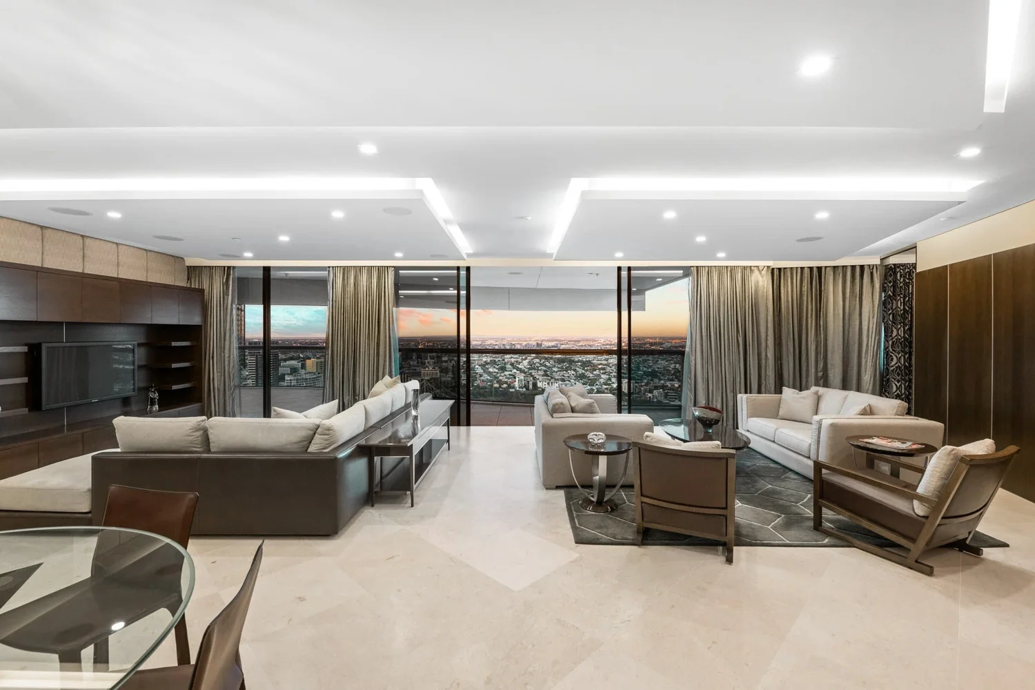 Lounge of a luxury apartment secured off-market, with premium finishes and river views