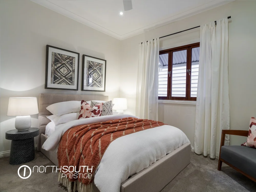 Image of properties for sale Brisbane in Bardon bedroom with built-in storage.
