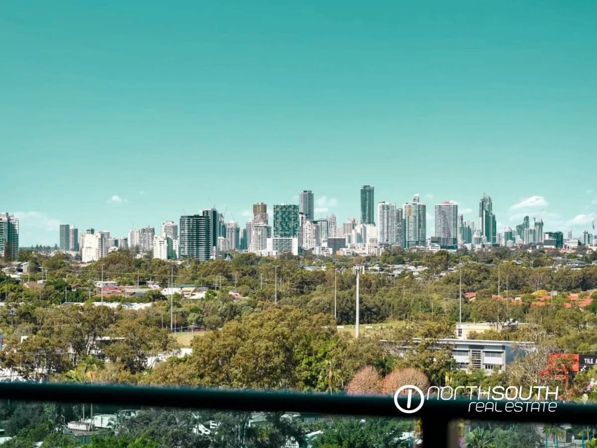Gold Coast Skyline views from level 11 of 51109 Waterpoint Residences, Biggera Waters QLD.
