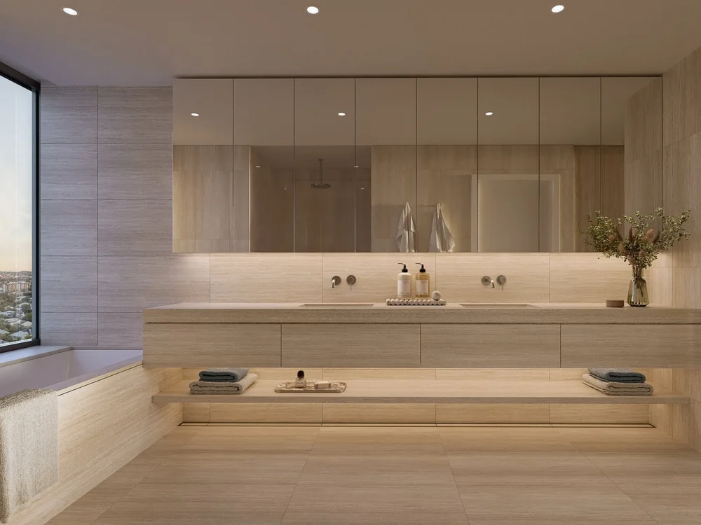 Ensuite bathroom in Kangaroo Point luxury apartment included in Brisbane properties for sale