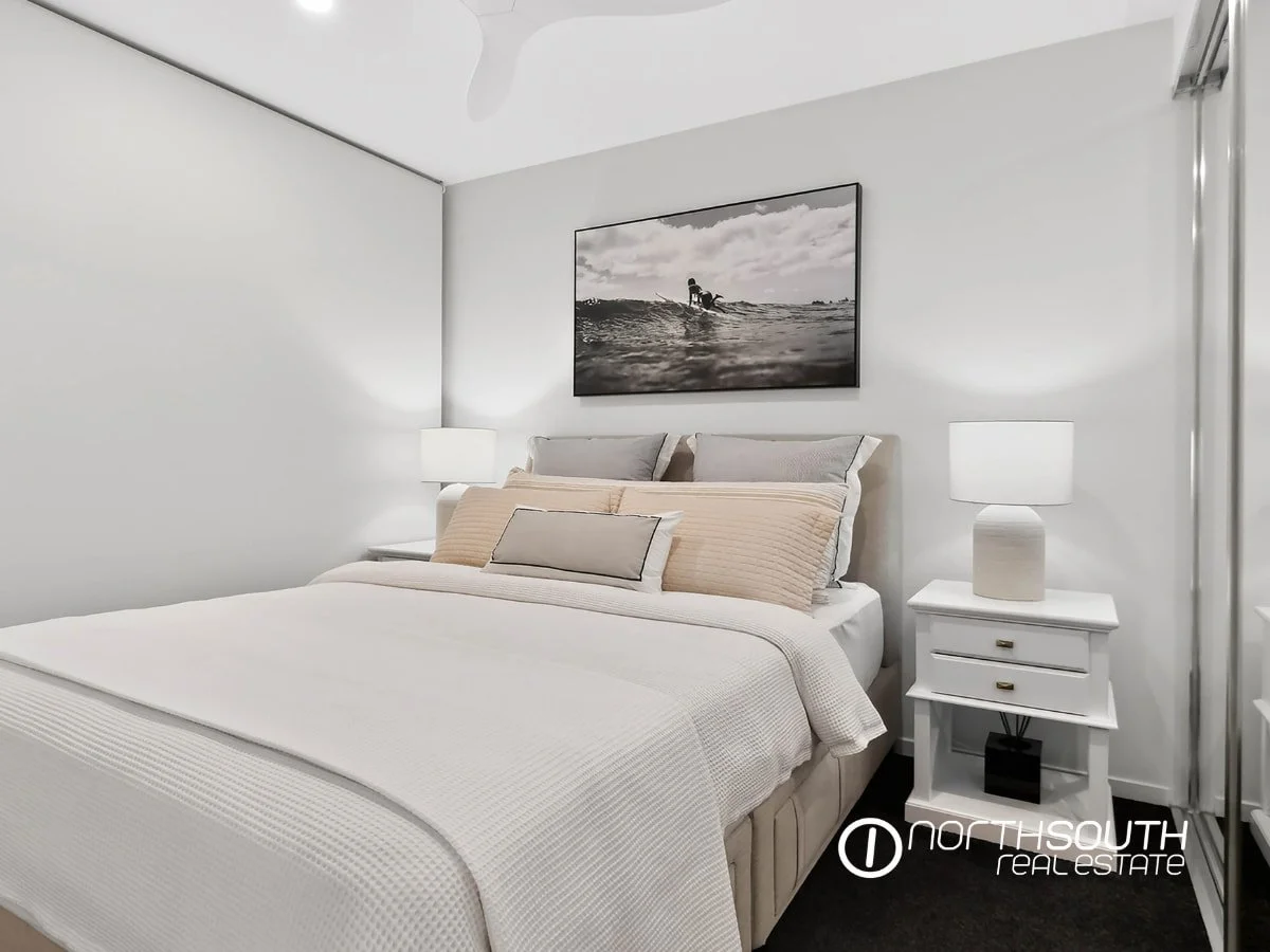 Second bedroom with in-build wardrobe at 4705 Waterpoint Residences, Biggera Waters QLD.