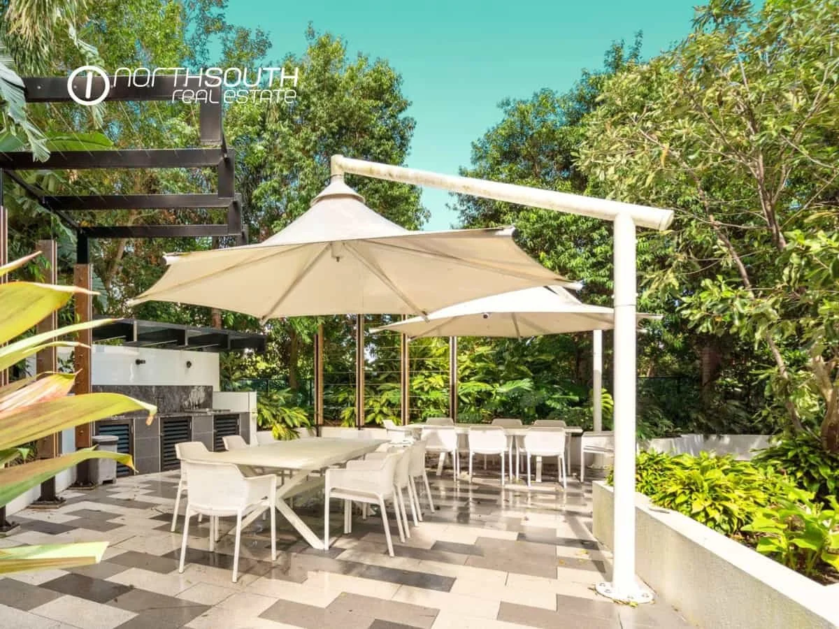 Barbecue and entertainment area at Waterpoint Residences, Biggera Waters QLD. 