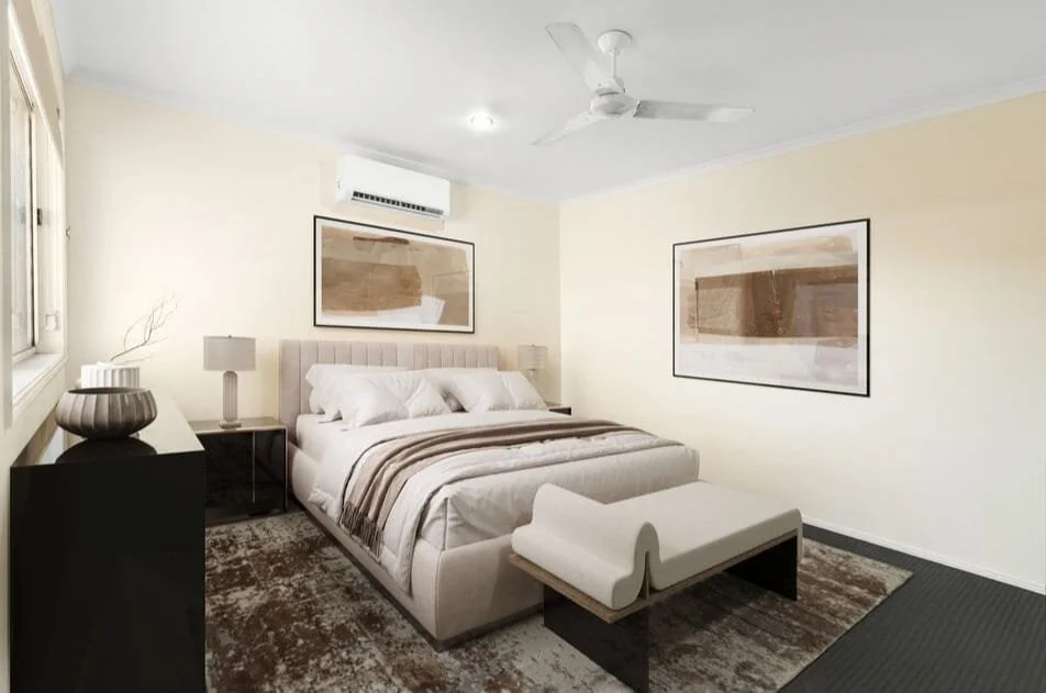 Main bedroom with air conditioning, natural light and modern finishes in Griffin home purchased by NSRE buyer advocacy team.