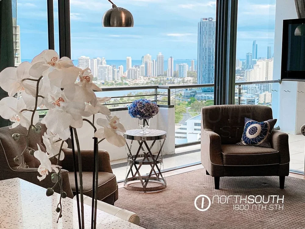 Image of properties for sale gold coast southport apartment penthouse lounge with stunning view to the Broadwater.