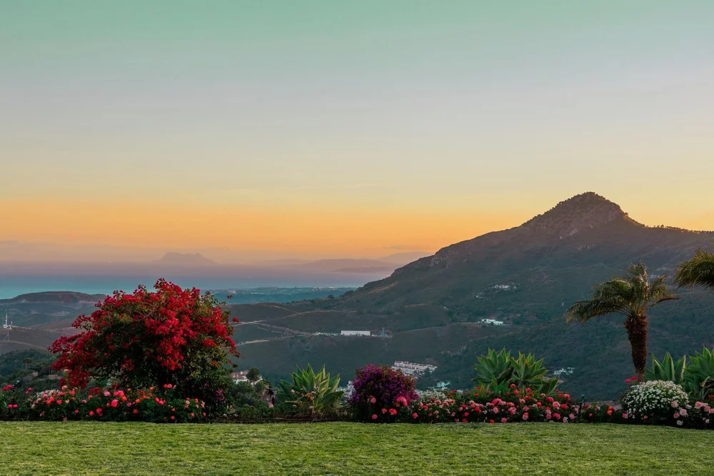 Sunset over a luxury villa in Marbella, Spain