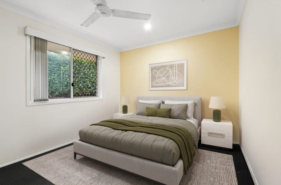 Fourth bedroom with ceiling fan, neutral finishes and natural light at 13 Turquoise Crescent Griffin secured through NSRE buyer advocacy.