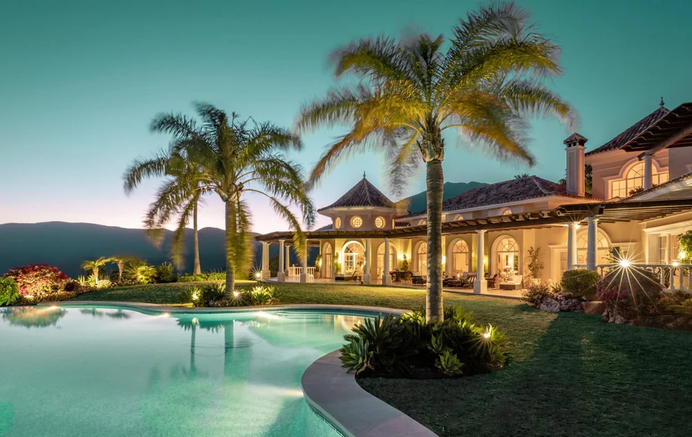 Infinity pool with panoramic views towards Gibraltar at a luxury villa in Marbella, Spain