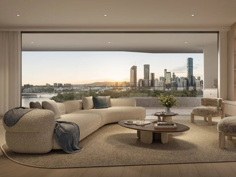 Views from lounge area in Kangaroo Point luxury apartment featured in Brisbane properties for sale