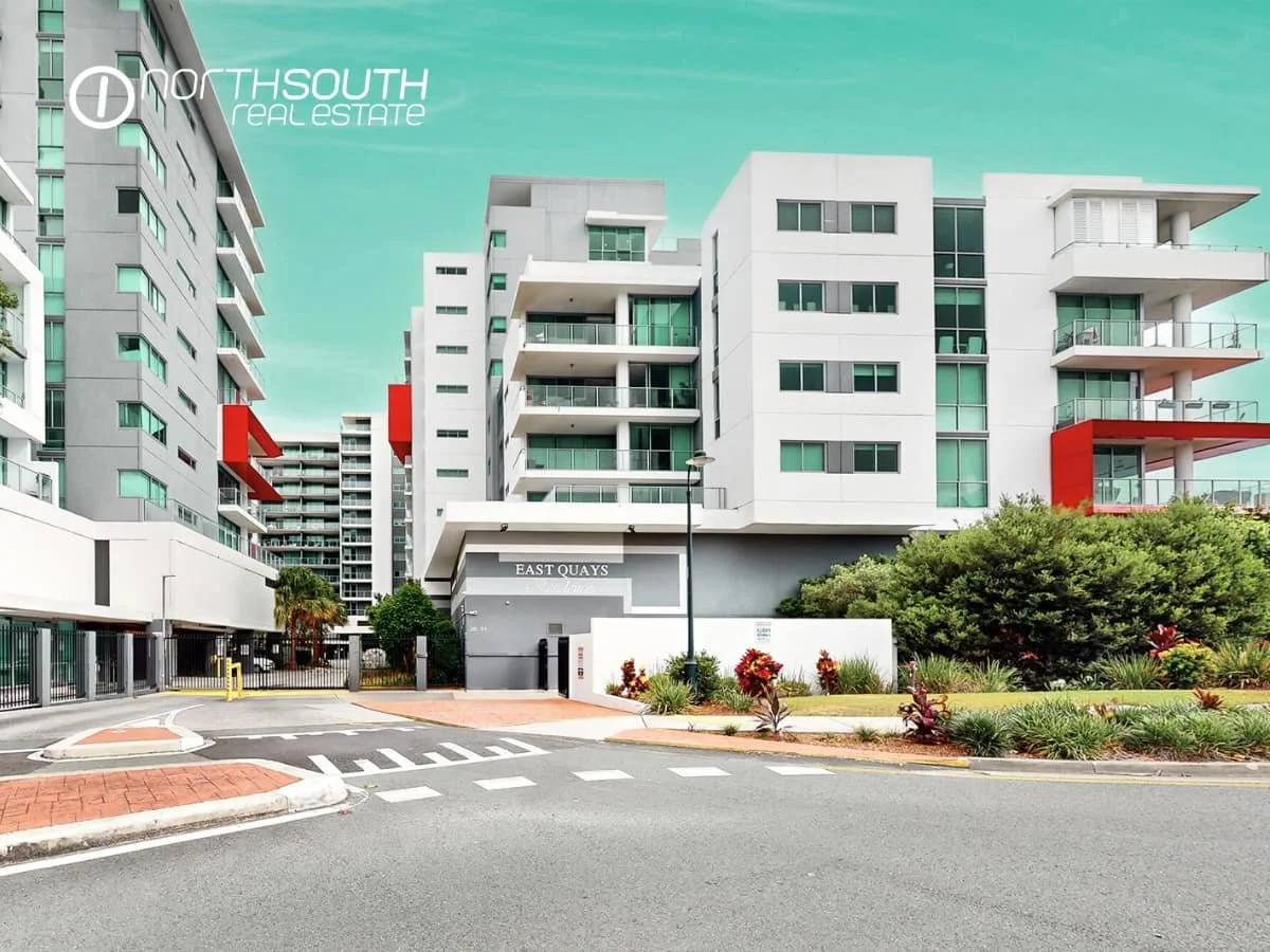 Apartment complex East Quays entry gate at 2202 25 East Quay Drive Biggera Waters