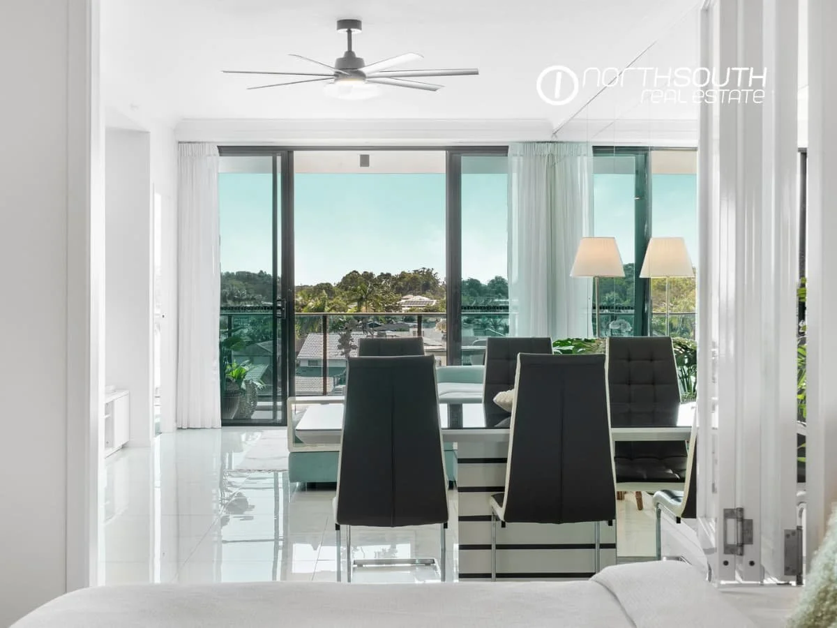Living area view from the guest bedroom at 3303/5 Harbourside Ct Waterpoint Residences, Biggera Waters QLD.