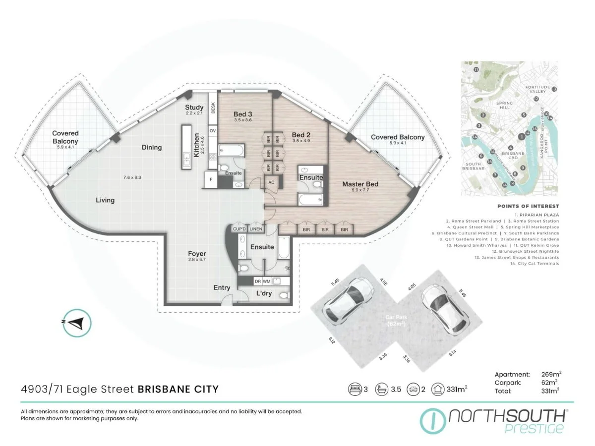 Floor plan and location map apartment 4903/71 Eagle Street, Brisbane City