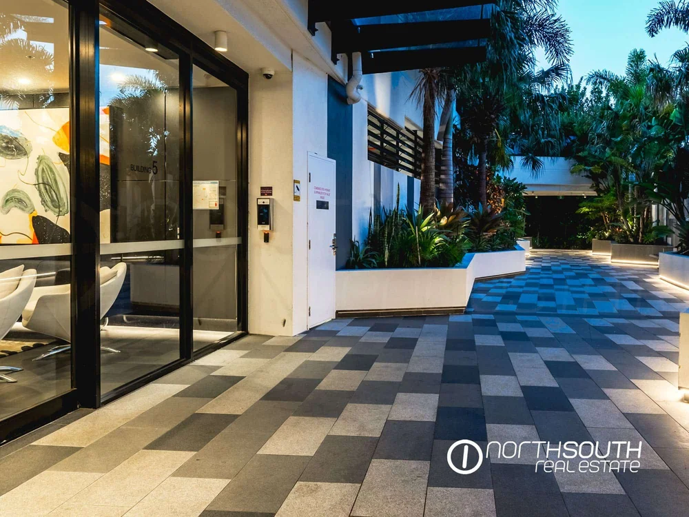 Grand entrance to WaterPoint Residences in Biggera Waters welcoming you to premium waterfront properties for sale