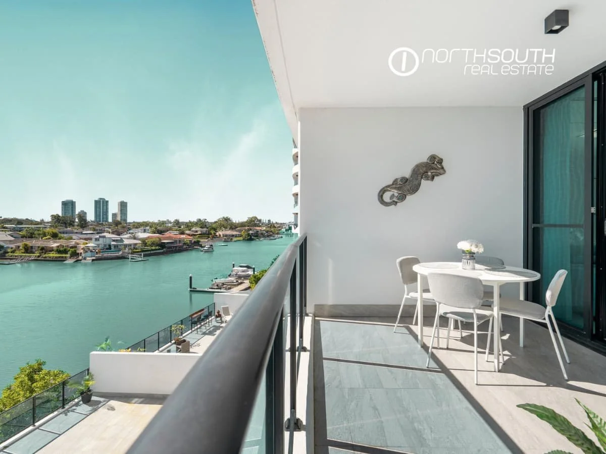 Canal views from Waterpoint Residences, 3303/5 Harbourside Court, Biggera Waters QLD.
