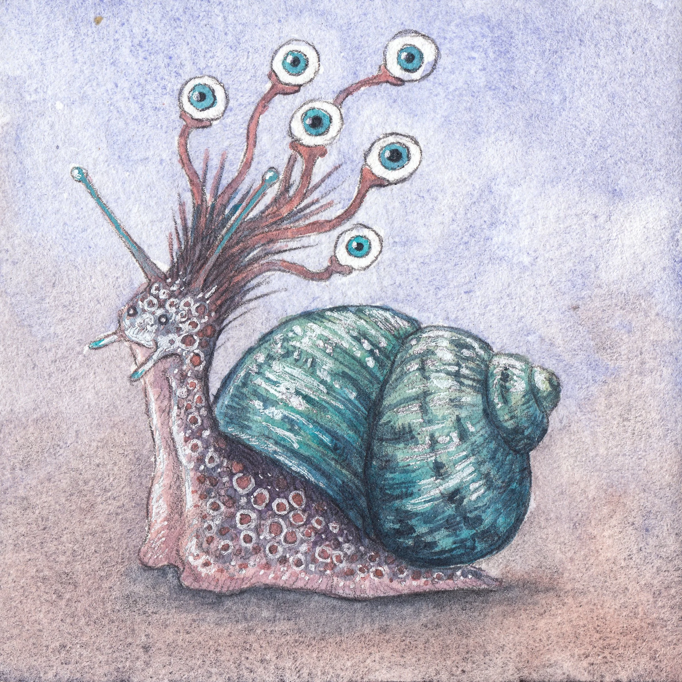 Snail creature Watercolor and ink 4x4 painting