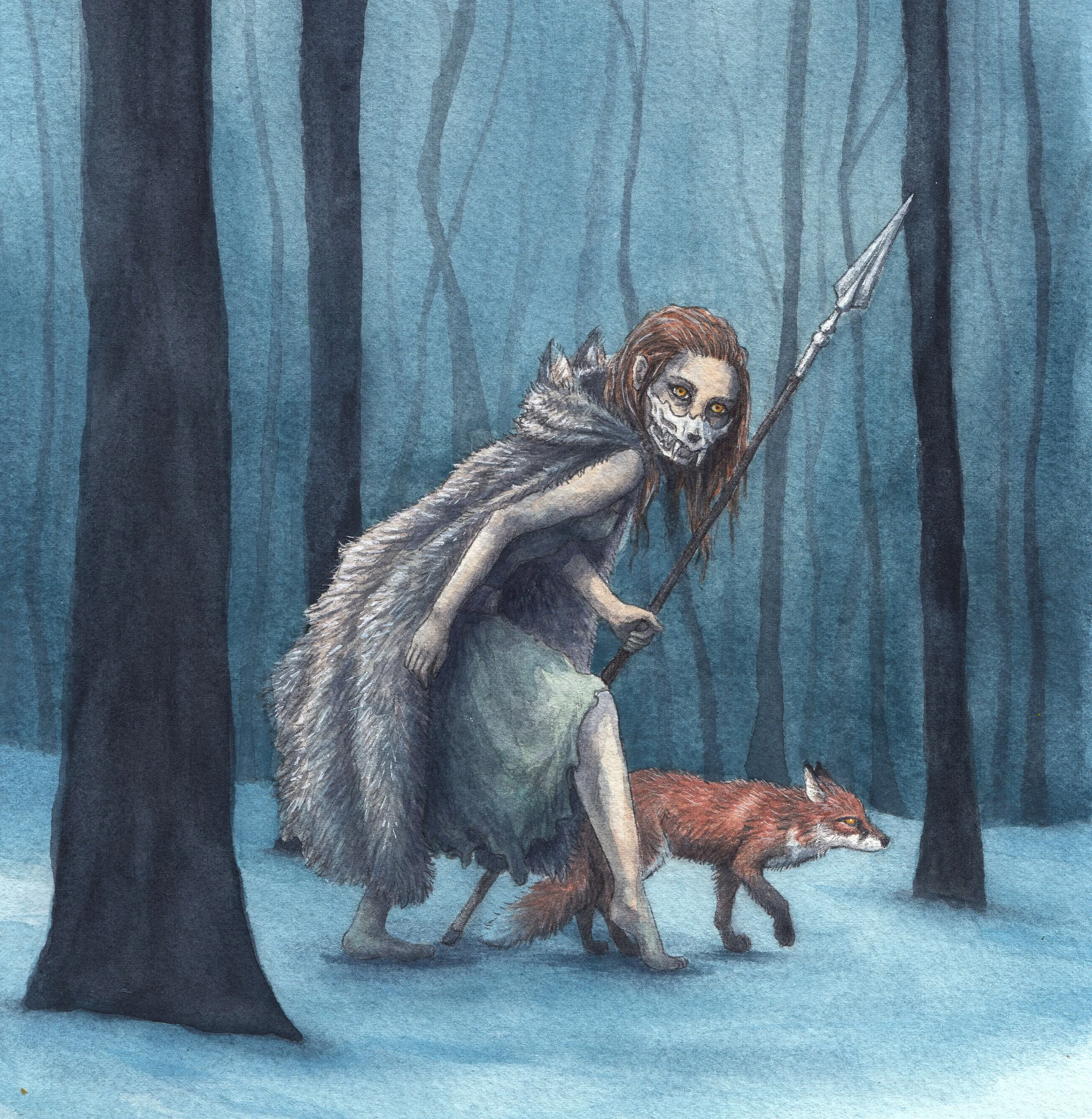 All Fur watercolor and ink 8x8 inch painting