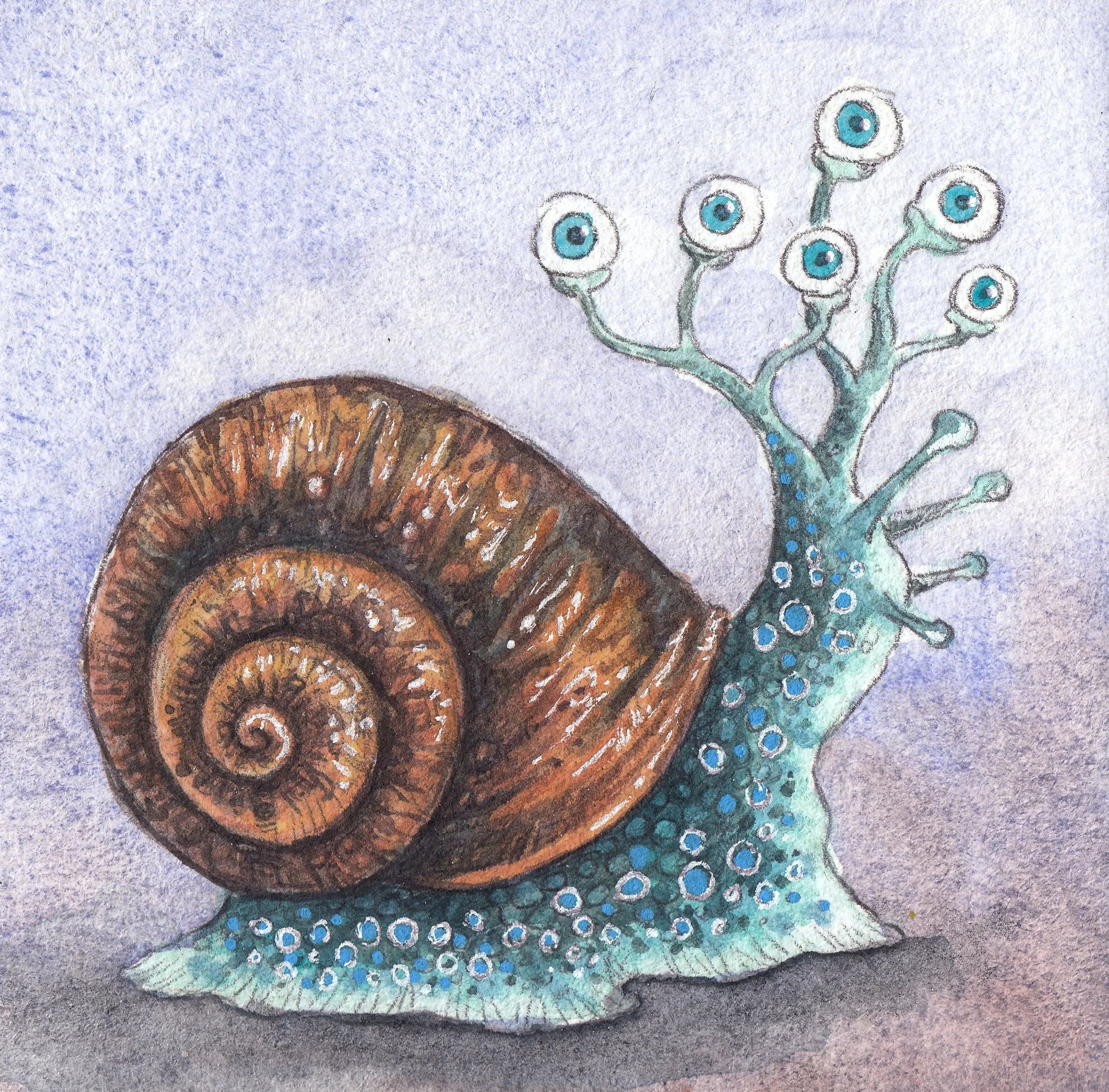 Snail creature 2 Watercolor and ink 4x4 painting