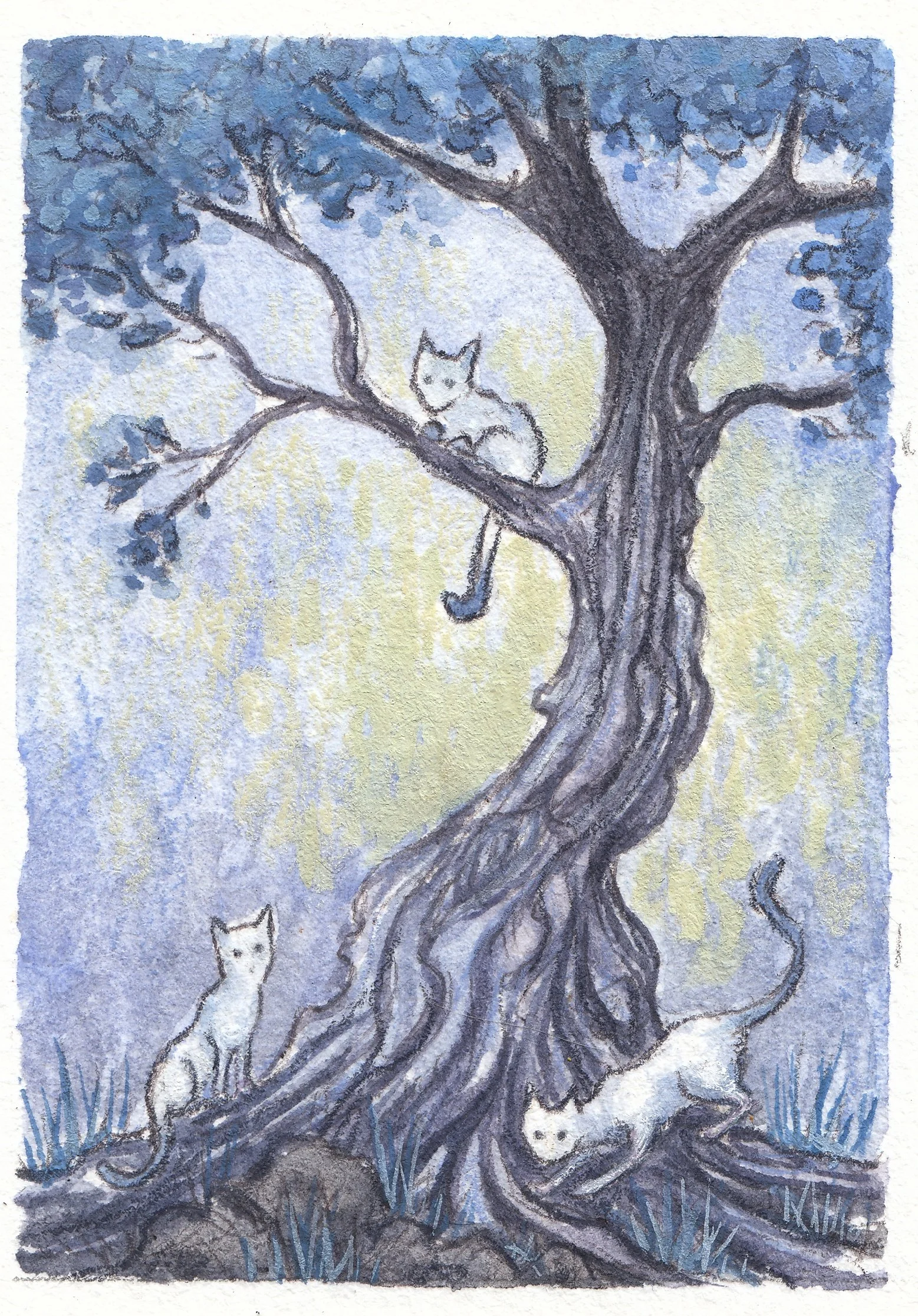 Tree Guardians study watercolor and ink 2.5x3.5 painting