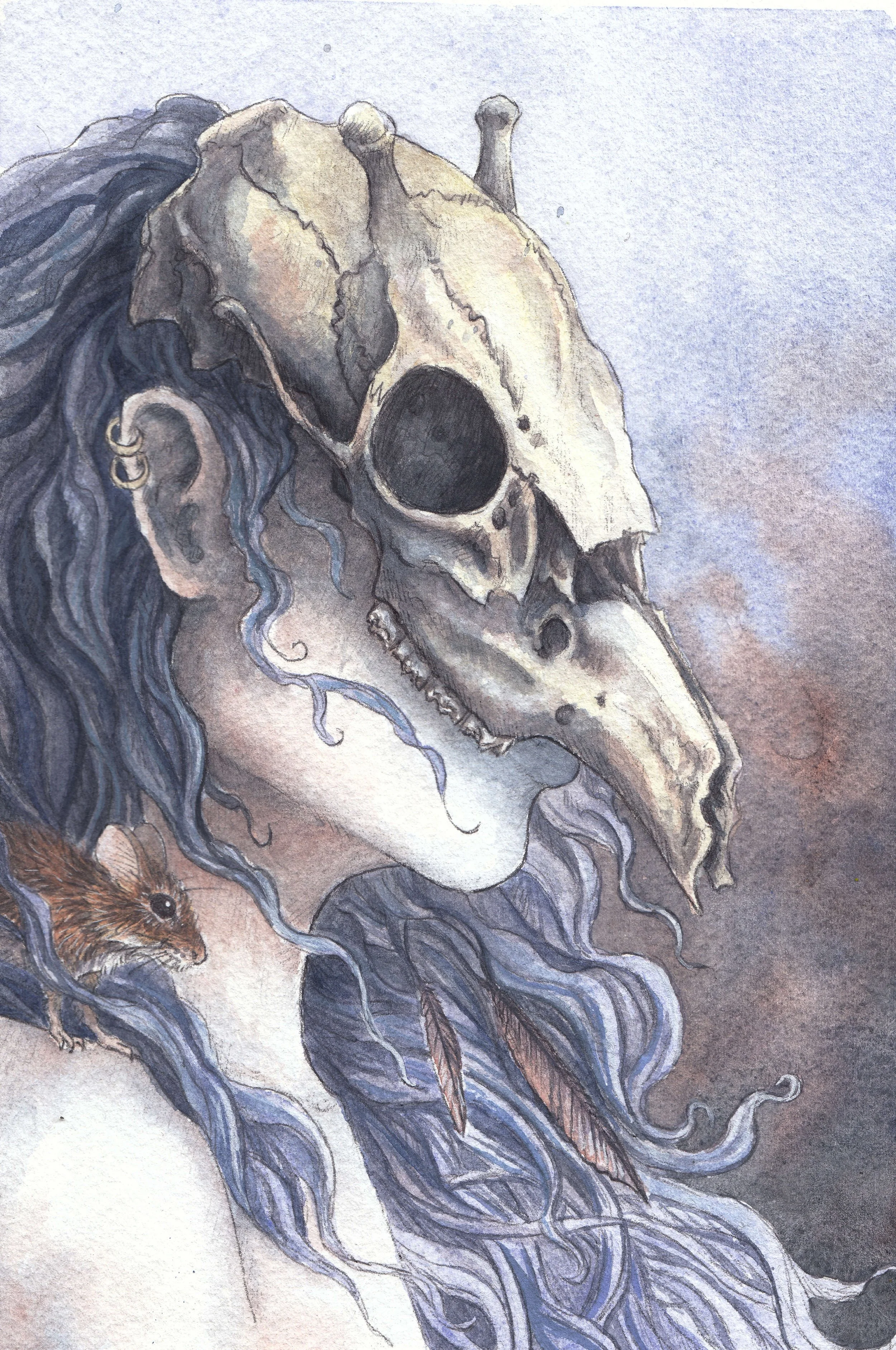 Deer Witch Watercolor and ink 6x8 inch painting