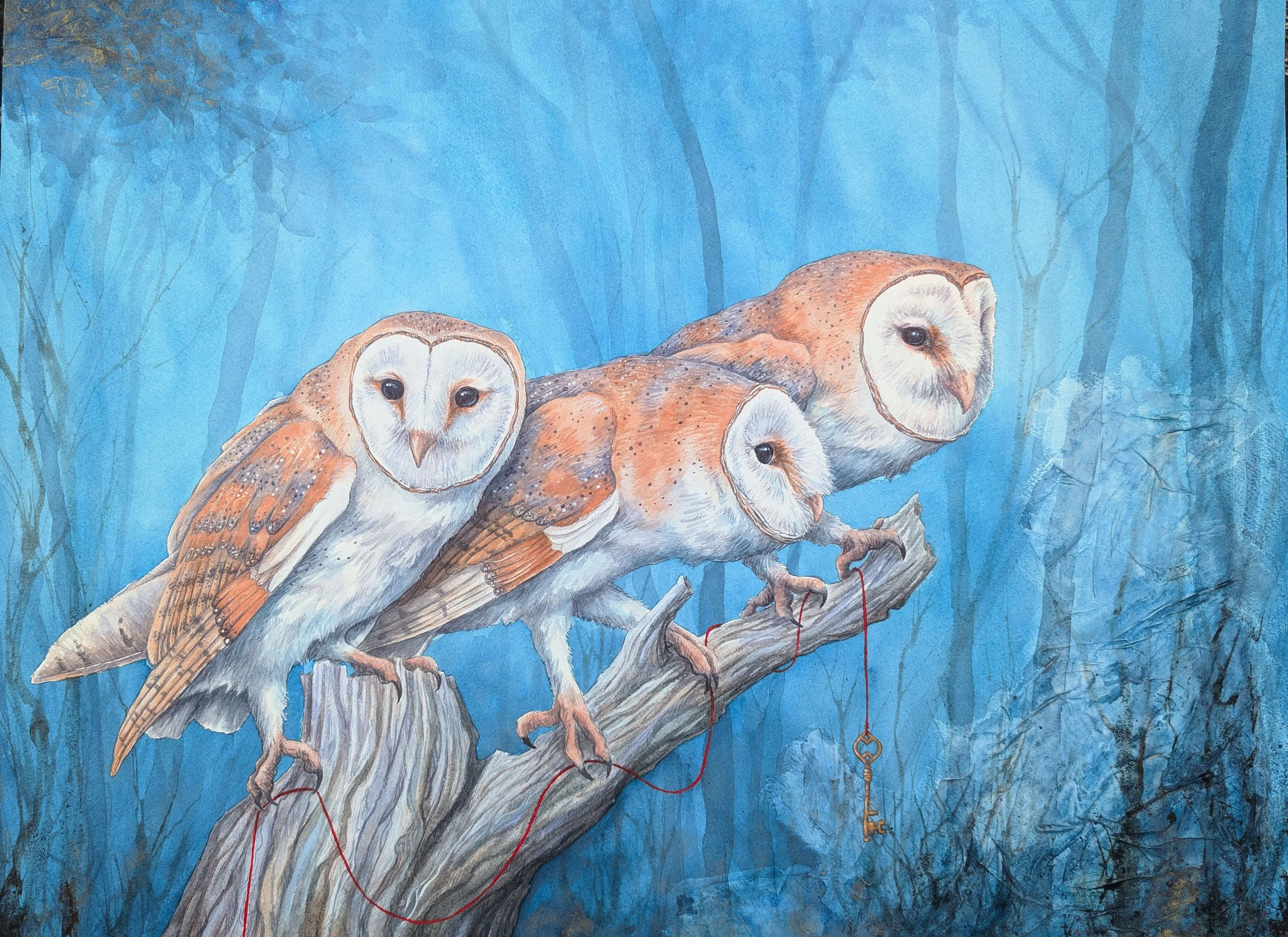 Barn Owl Fates Watercolor and ink 18x24