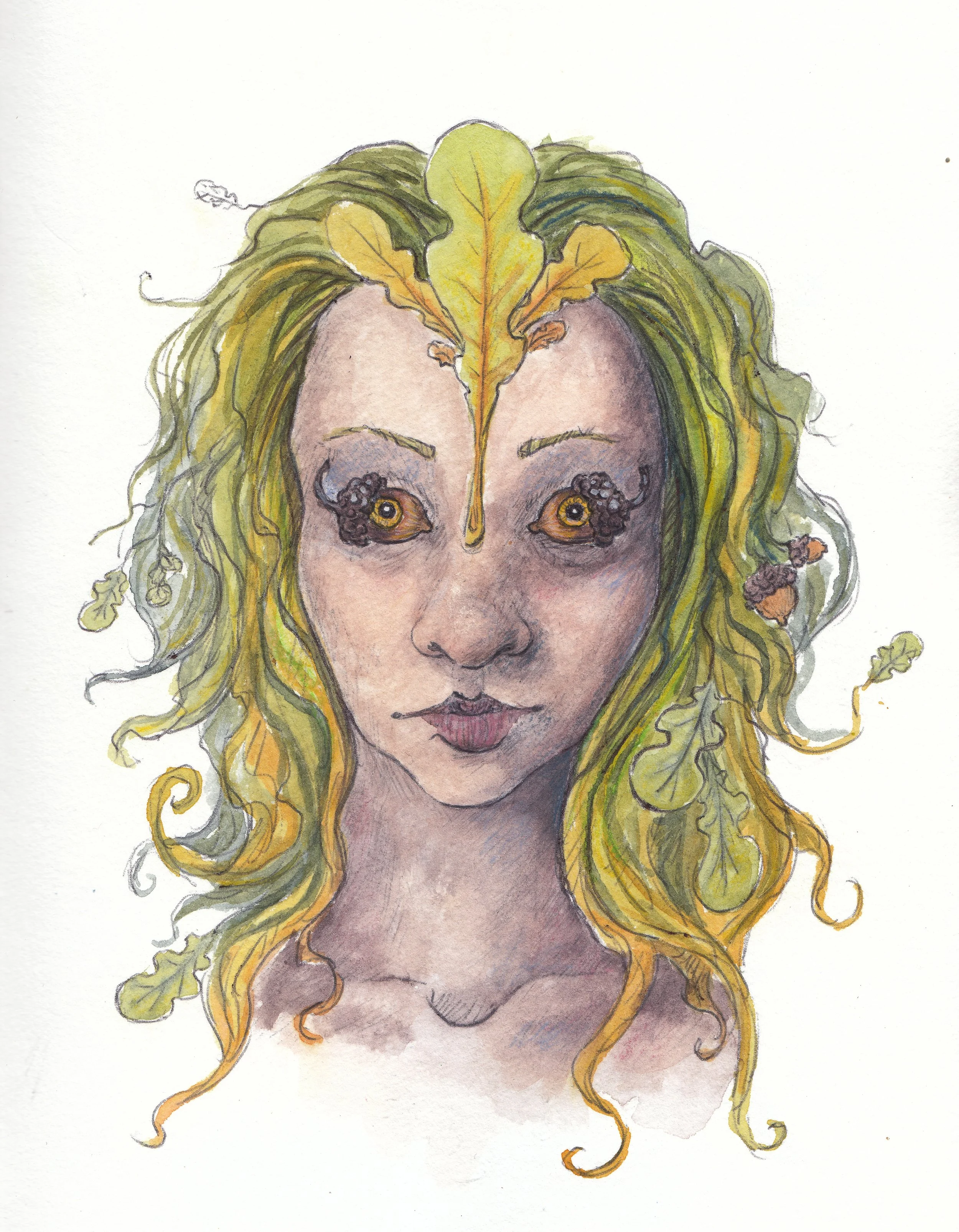 Acorn Fae watercolor and ink 5.5 x 7.5 inches
