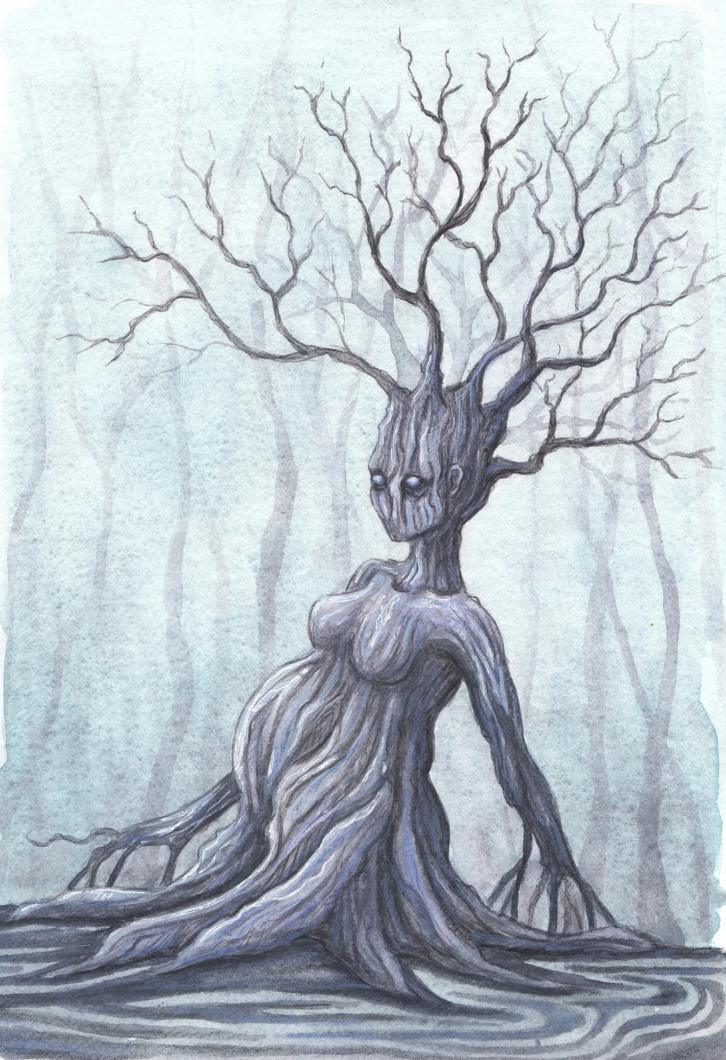 Pregnant Dryad 2 watercolor and ink 5.5 x 7.5 inches