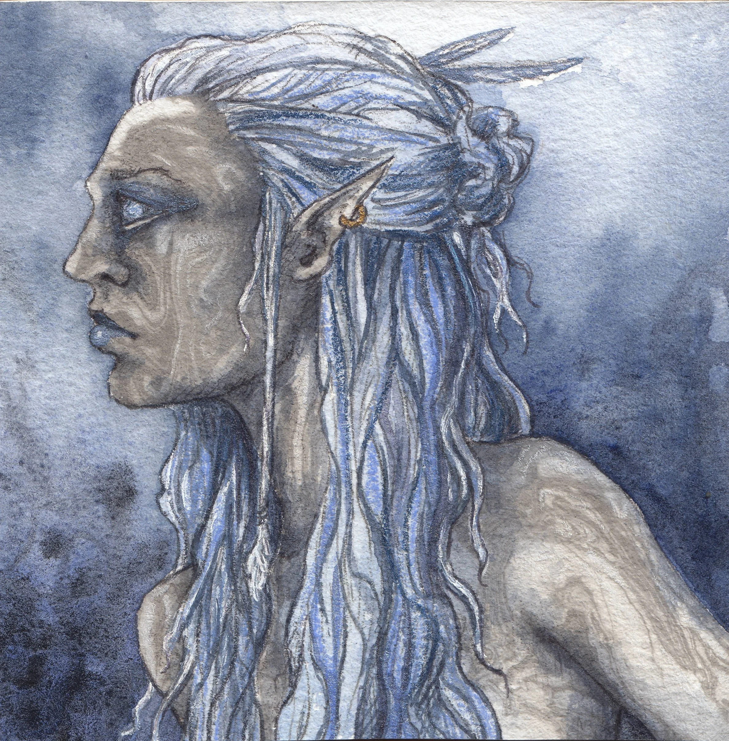 Night Elf 2 4x4 inch watercolor painting