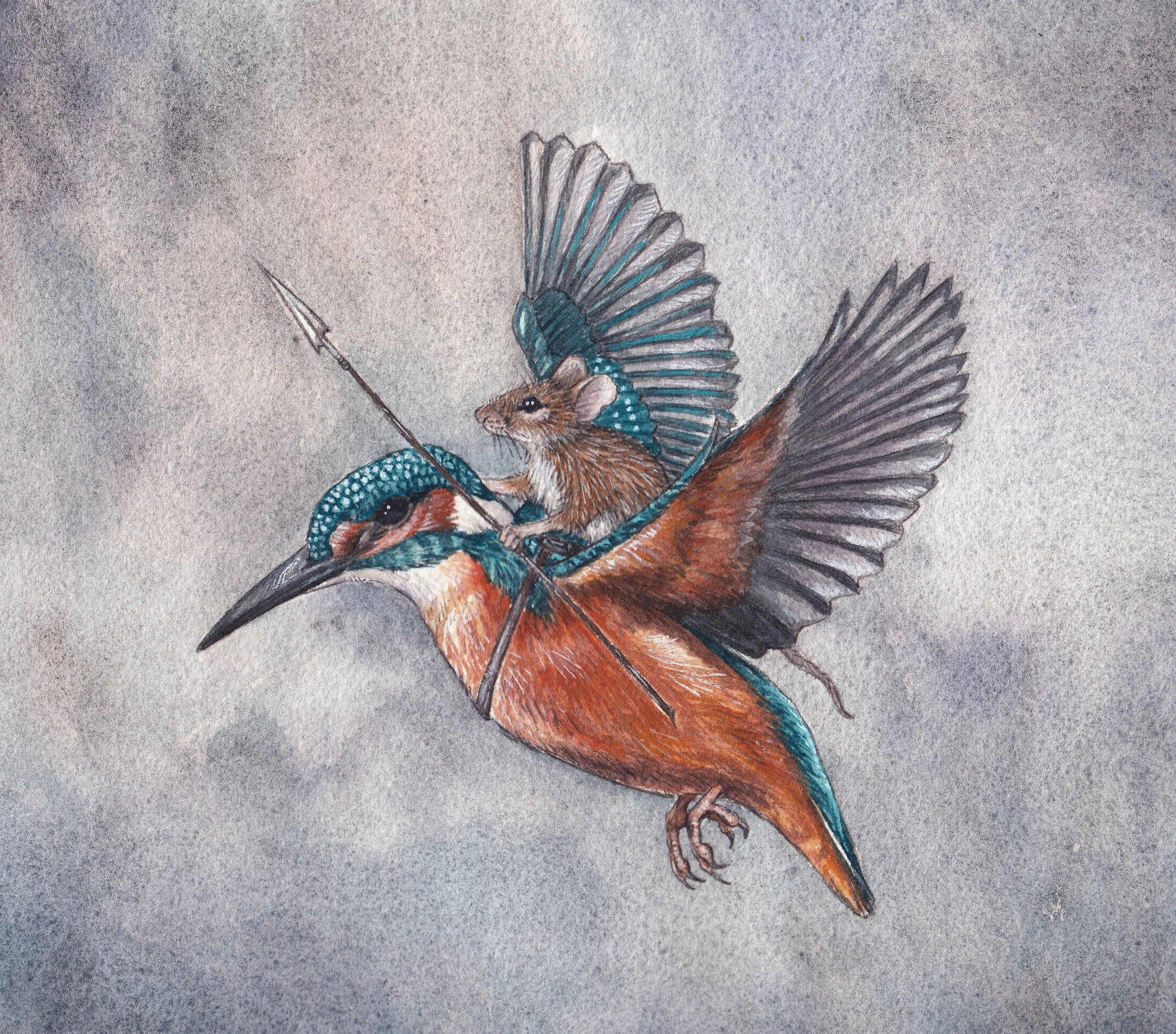 KingFisher watercolor and ink 8x8 inch painting