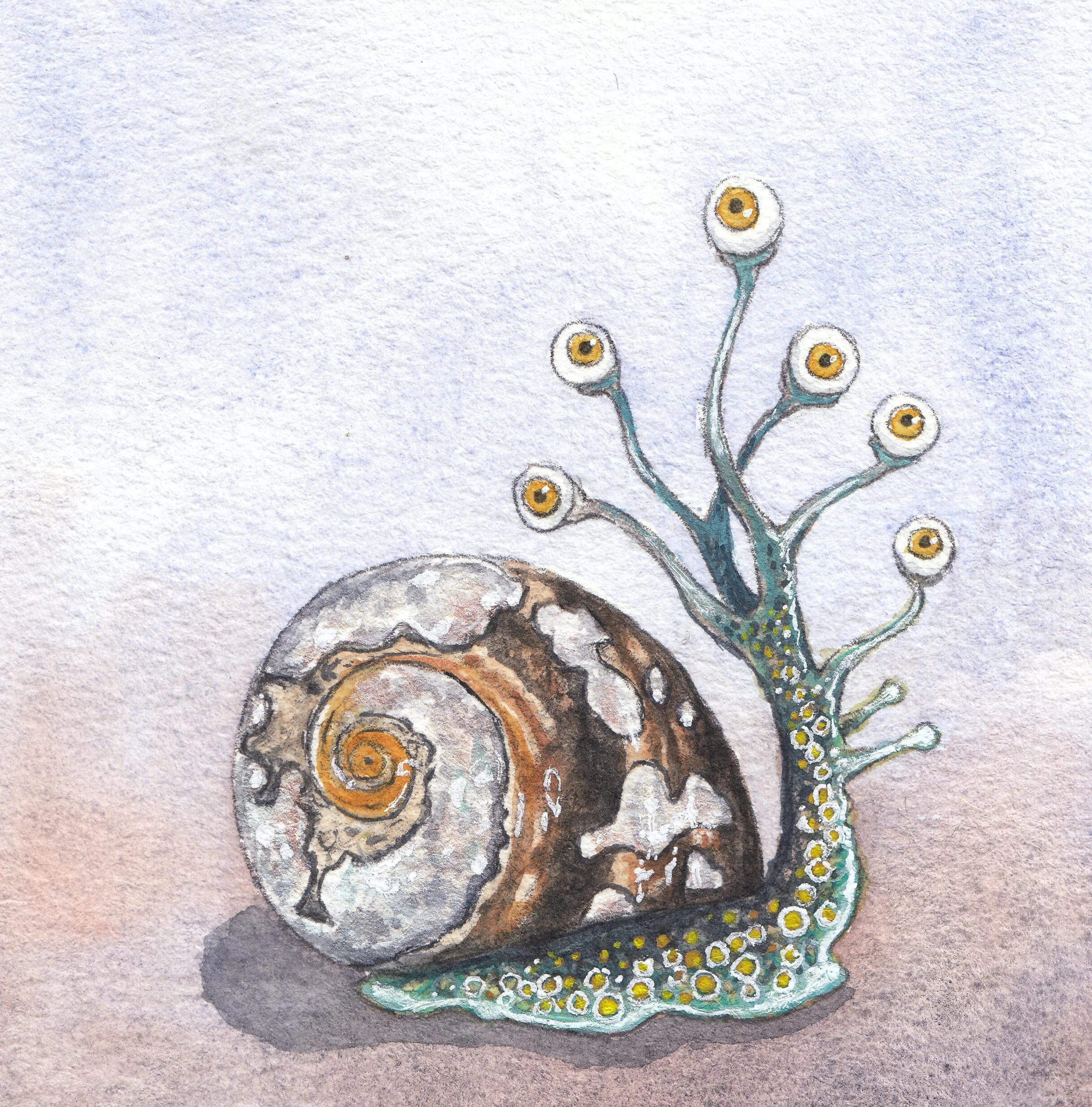 Snail Eyes version 1 watercolor and ink 4x4 painting
