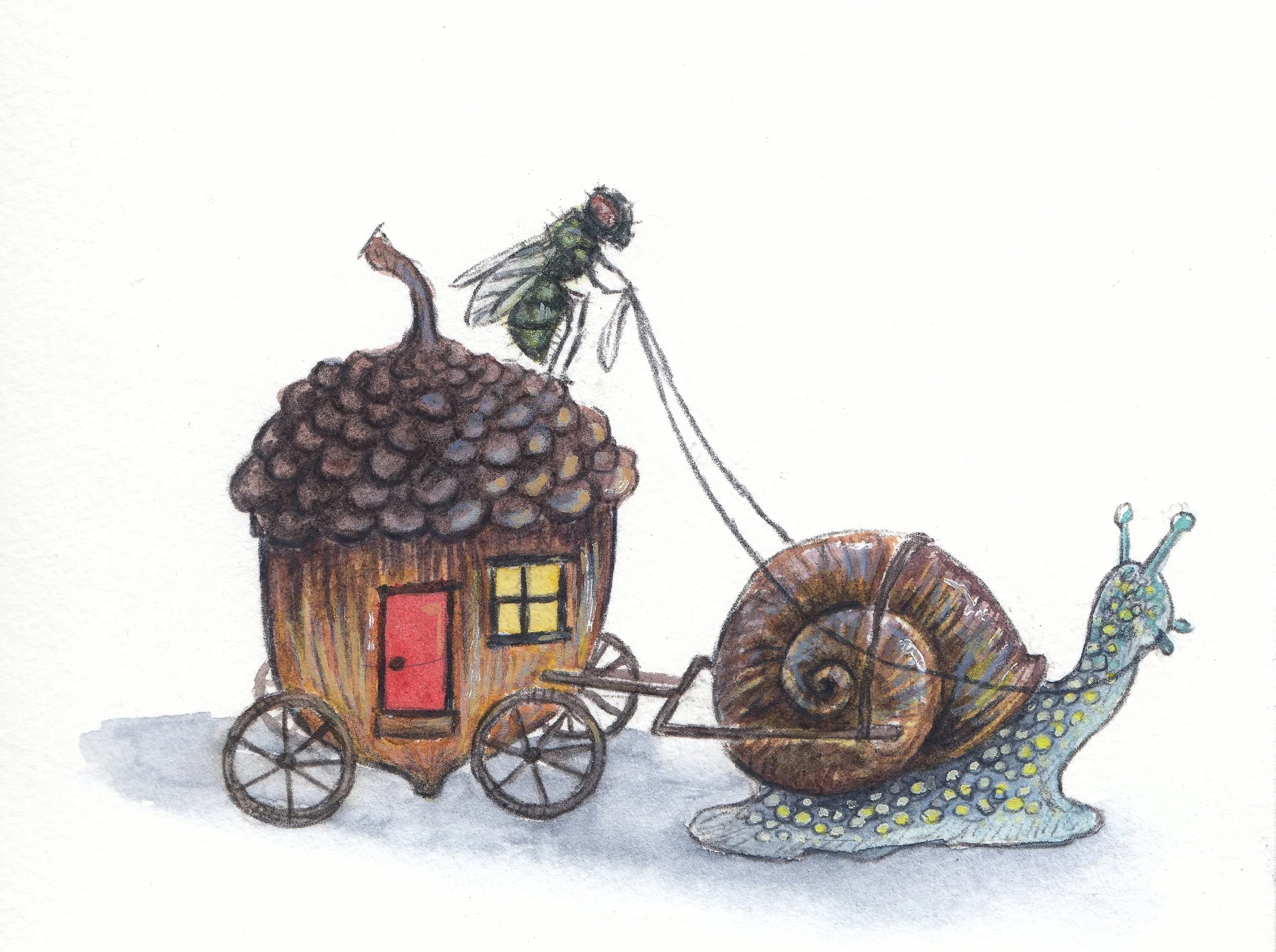 Acorn Carriage watercolor and ink 4x6