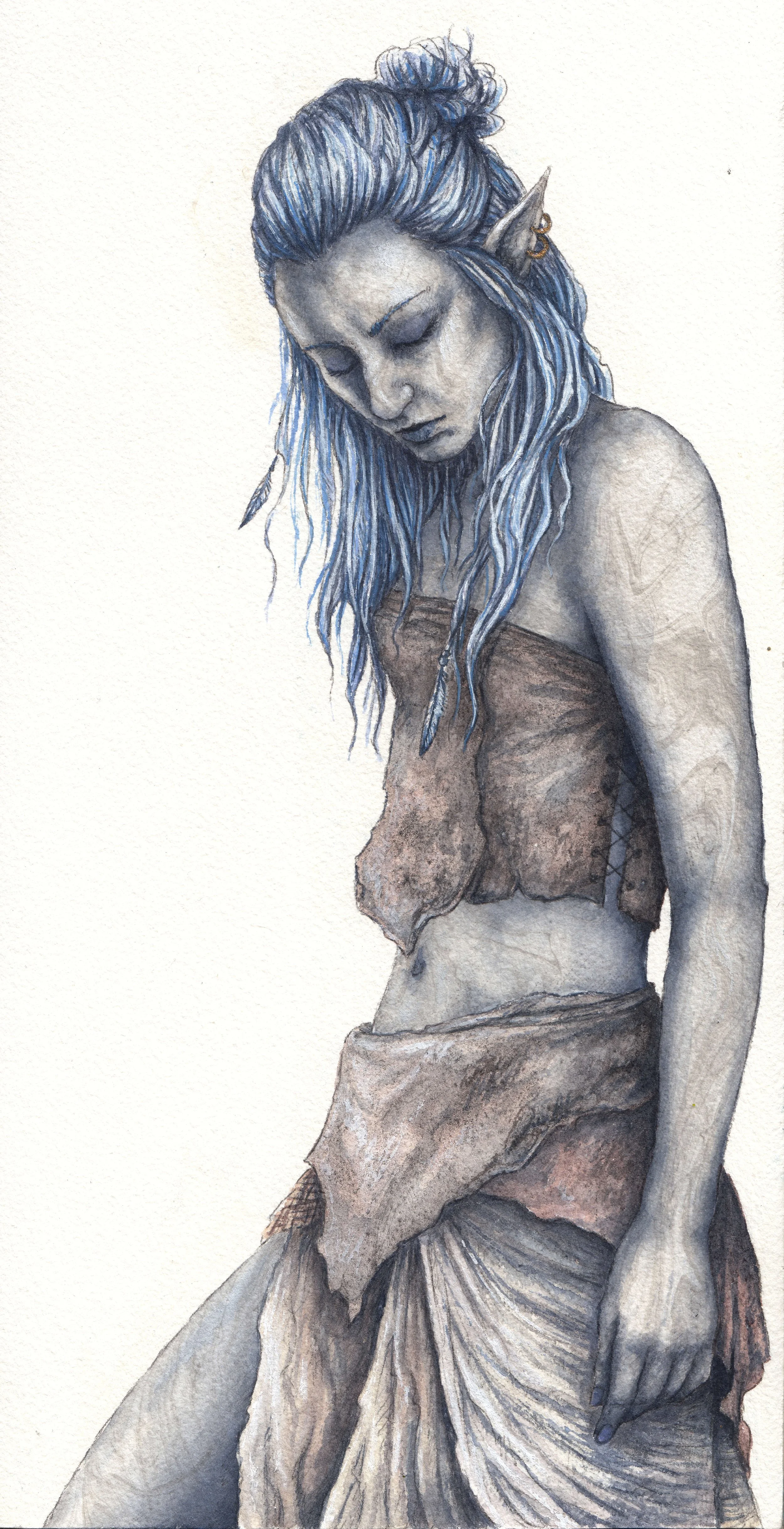 Night Elf watercolor painting 6x12 inches