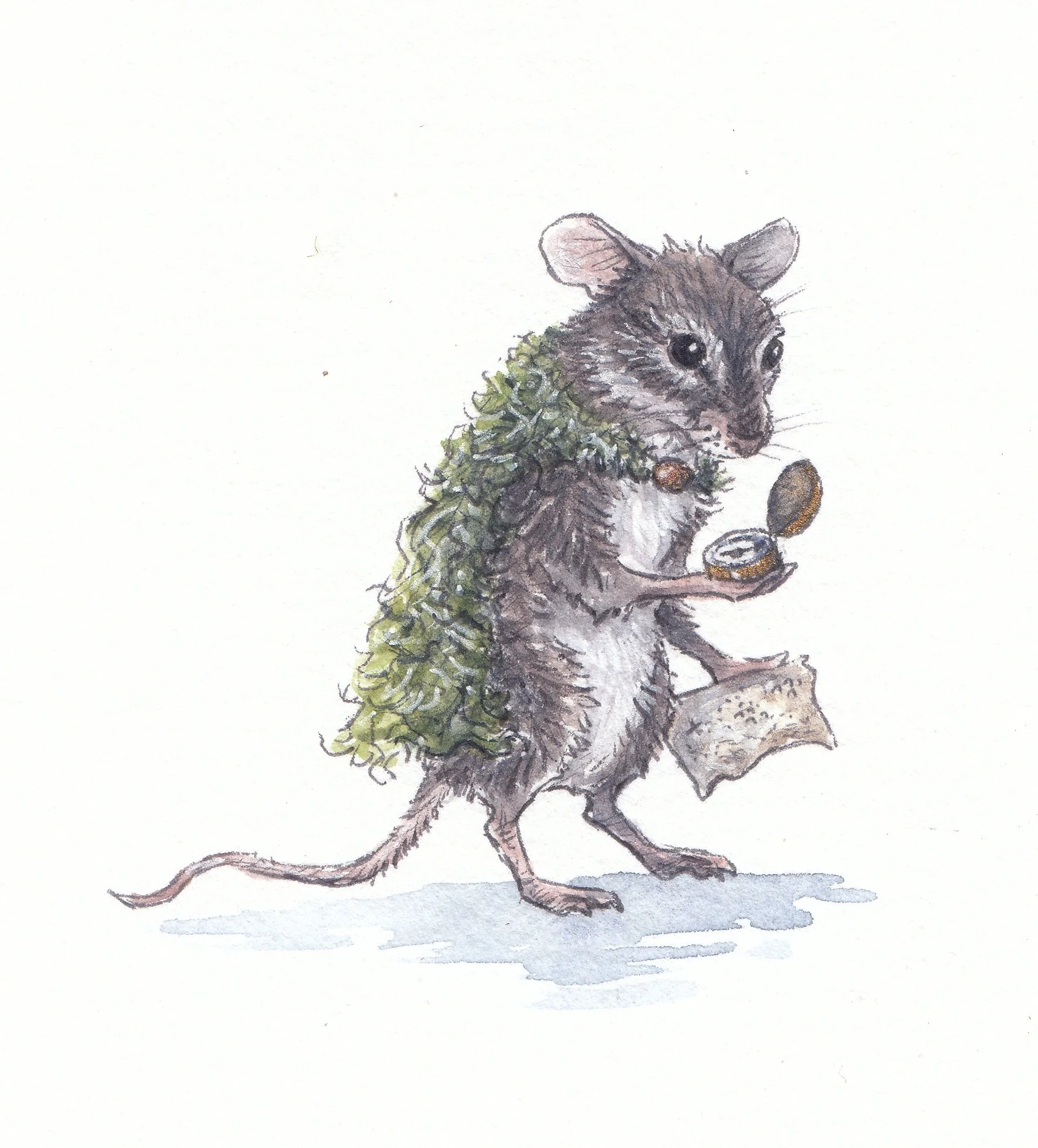 Lost Mouse watercolor and ink 2.5x3.5 painting