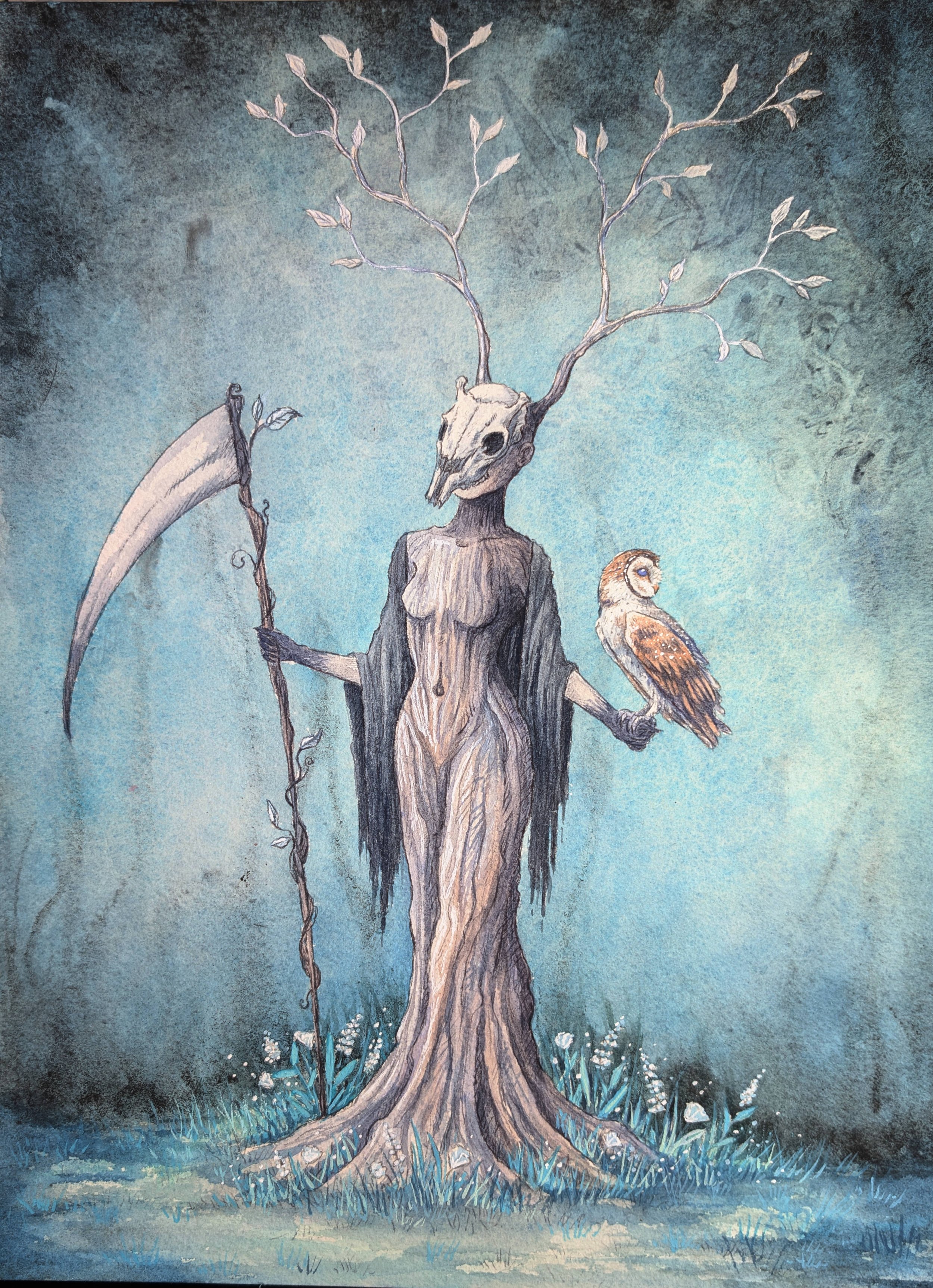 Reaper watercolor and ink 19x12 painting