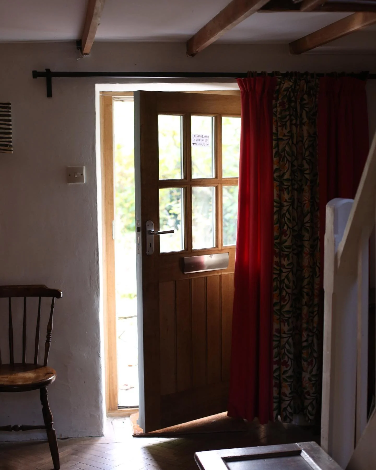 Door curtains&hellip;aren&rsquo;t they the best? Nothing says cosy like a door curtain. They really add to the space! This one I made for a cottage has the central panel made of an Indian silk sari ~ hand embroidered and the outside panels are a cott