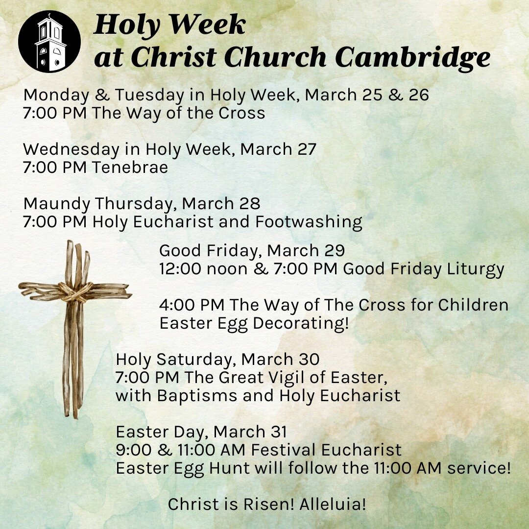 Here is the information for Online Services also. We look forward to worshipping with you this week. 

Monday Stations: in person only
Tuesday Stations: in person only
Tenebrae: online and in person
Maundy Thursday: online and in person
Good Friday: 