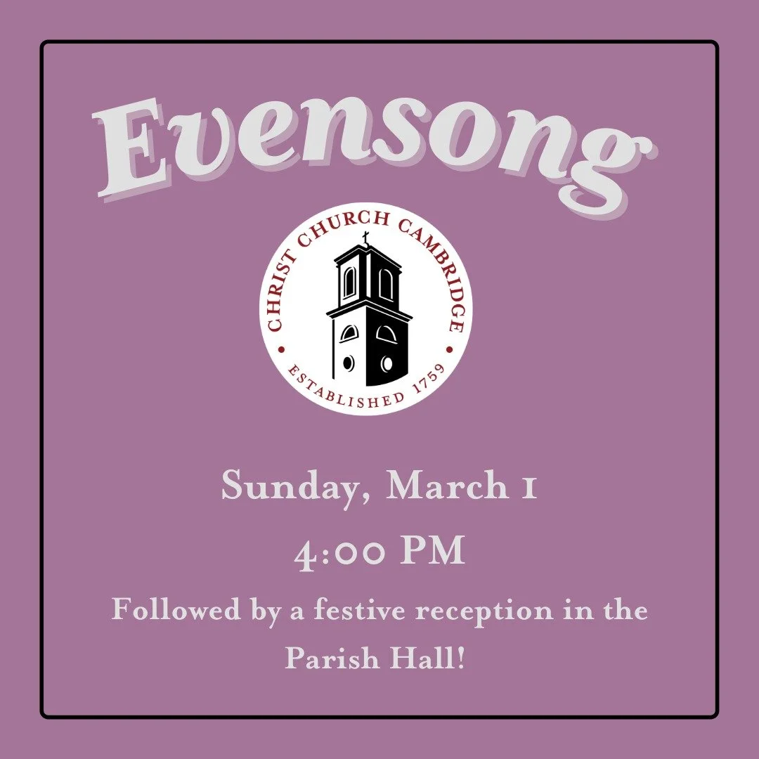 THIS SUNDAY! Come and prepare for your week at Evensong Service. Anthems and hymns featuring the Evensong Choir, and a festive reception after the service. 

Sunday, March 1, at 4:00 PM. Bring a friend!