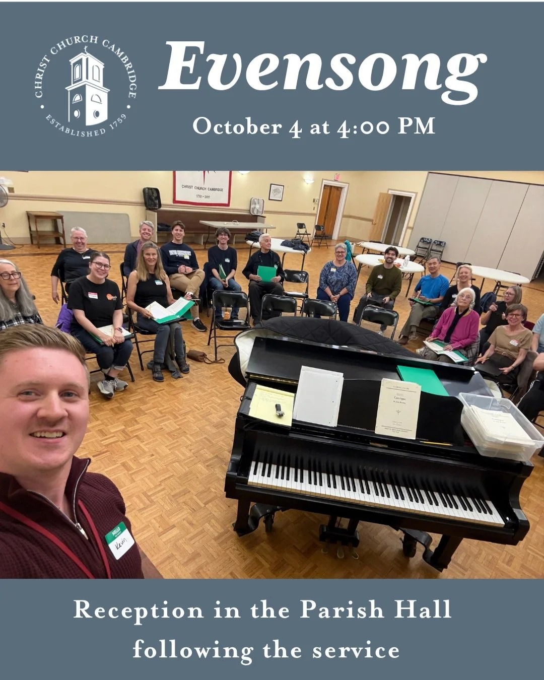 Rehearsals have begun! Save the date for our first Evensong Service of the Fall, October 4th at 4:00 PM. 

If you are interested in joining the Evensong Choir, please email Kevin at music@cccambridge.org.