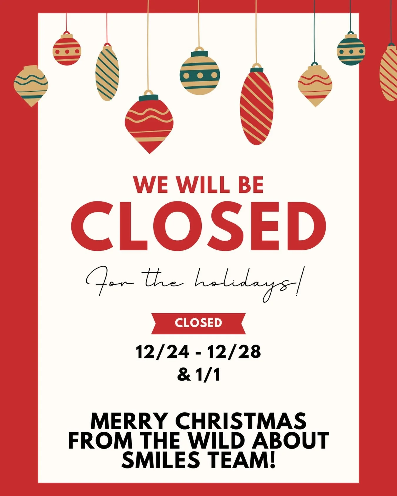 Merry Christmas and Happy Holidays to all! 🎄🎅🏼🎉

We will be closed for some upcoming dates. We look forward to serving you when we return!