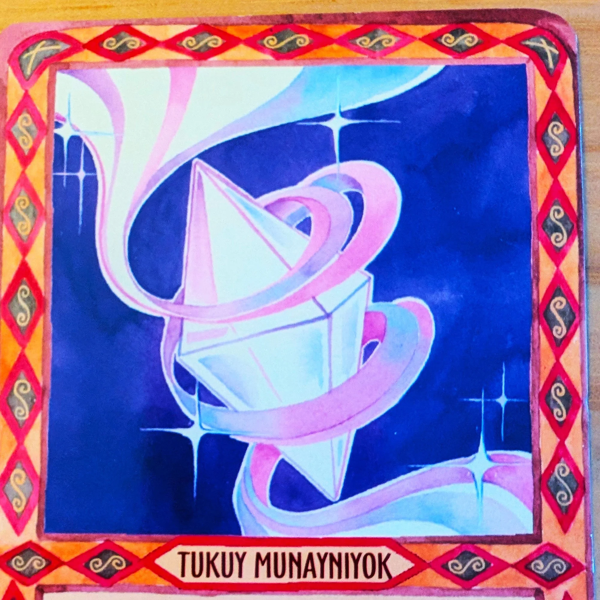 Diamond with whispy fog wrapping around it labeled "tukuy munaynihyok"