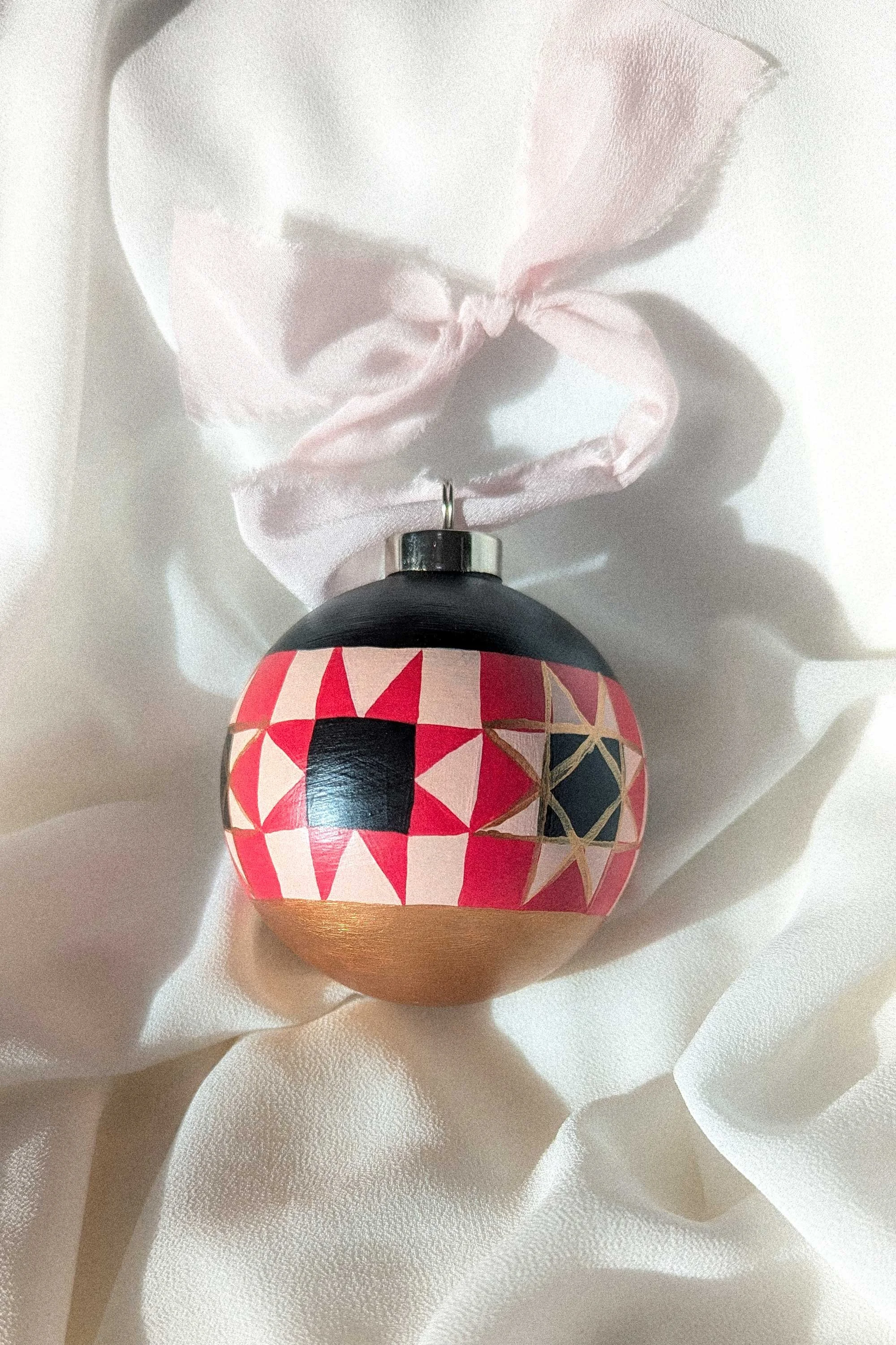 Hand-Painted Misty Green Retro Floral Ceramic Christmas Ornament