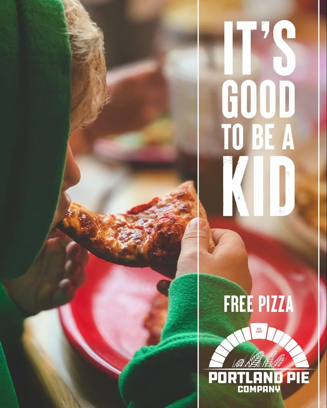 Kids Eat Free every Monday + Tuesday at the Pie. Kids 10 and under get a Free 7&rdquo; Cheese or Pepperoni Pizza and a drink with purchase of any adult meal. Two kids per customer. Dine-in only.

#portlandpieco #pizza #mainepizza #kidseatfree