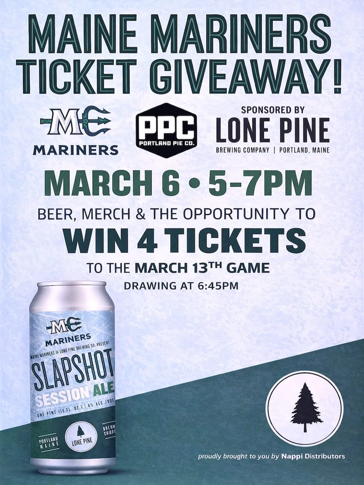 Swing by the Pie in Portland tomorrow for your chance to win @marinersofmaine tickets courtesy of @lonepinebrewing and @nappi_distributors 

#portlandpieco #pizza #craftbrew #hockey