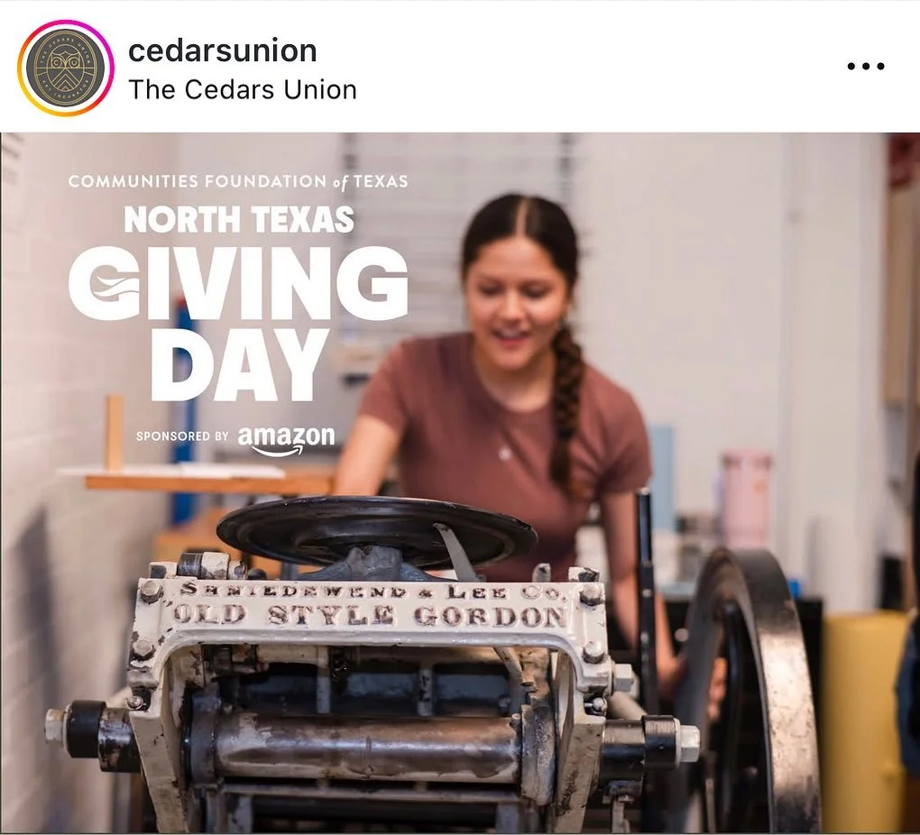 On @northtexasgivingday , we are thrilled to support the @cedarsunion ! Even we don&rsquo;t know everything so when we need advice, we turn to the artists of The Cedars Union.

The expertise of the staff and the quality facility has become an invalua