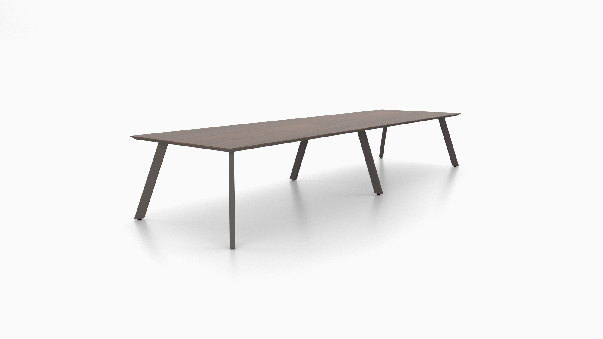 Trail conference table. Featuring a clean, modern design with distinctive angled legs. 