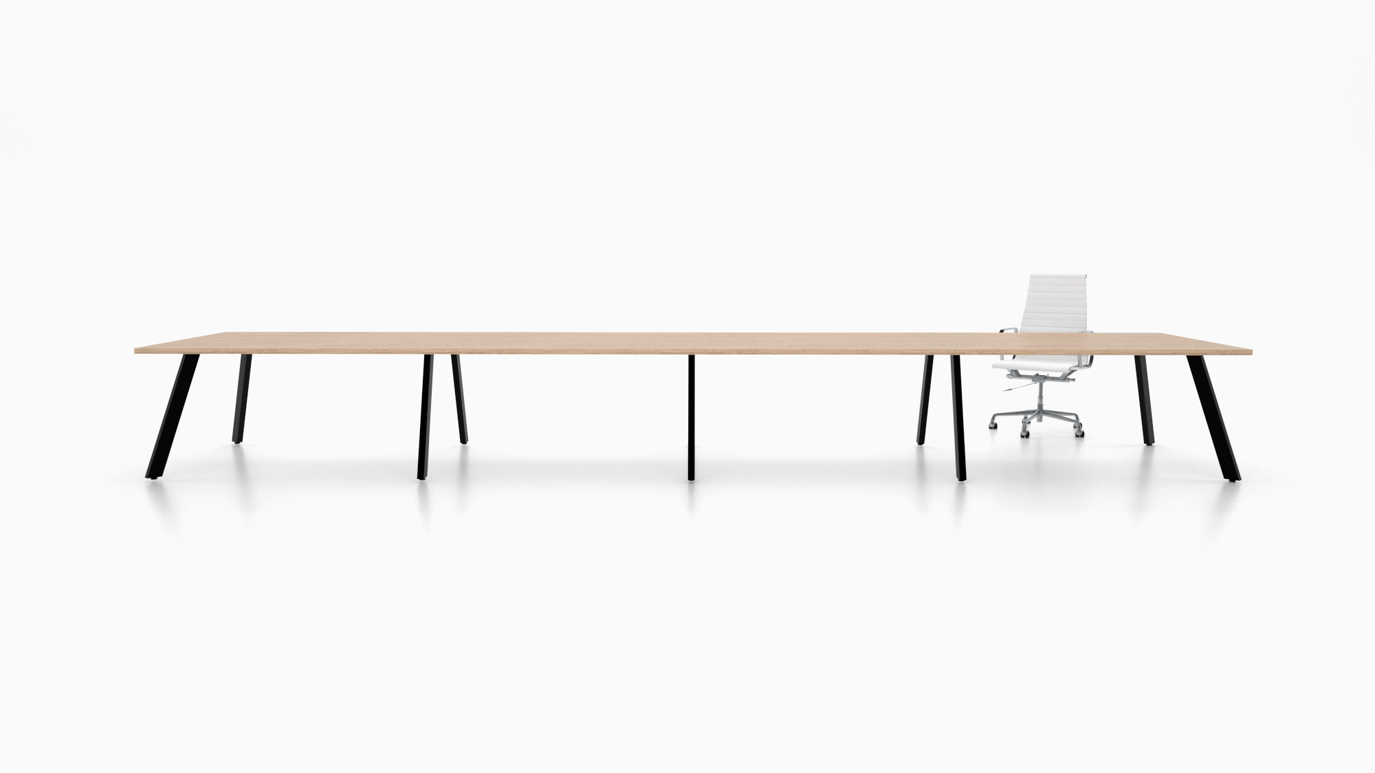 Trail conference table. Featuring a clean, modern design with distinctive angled legs. 