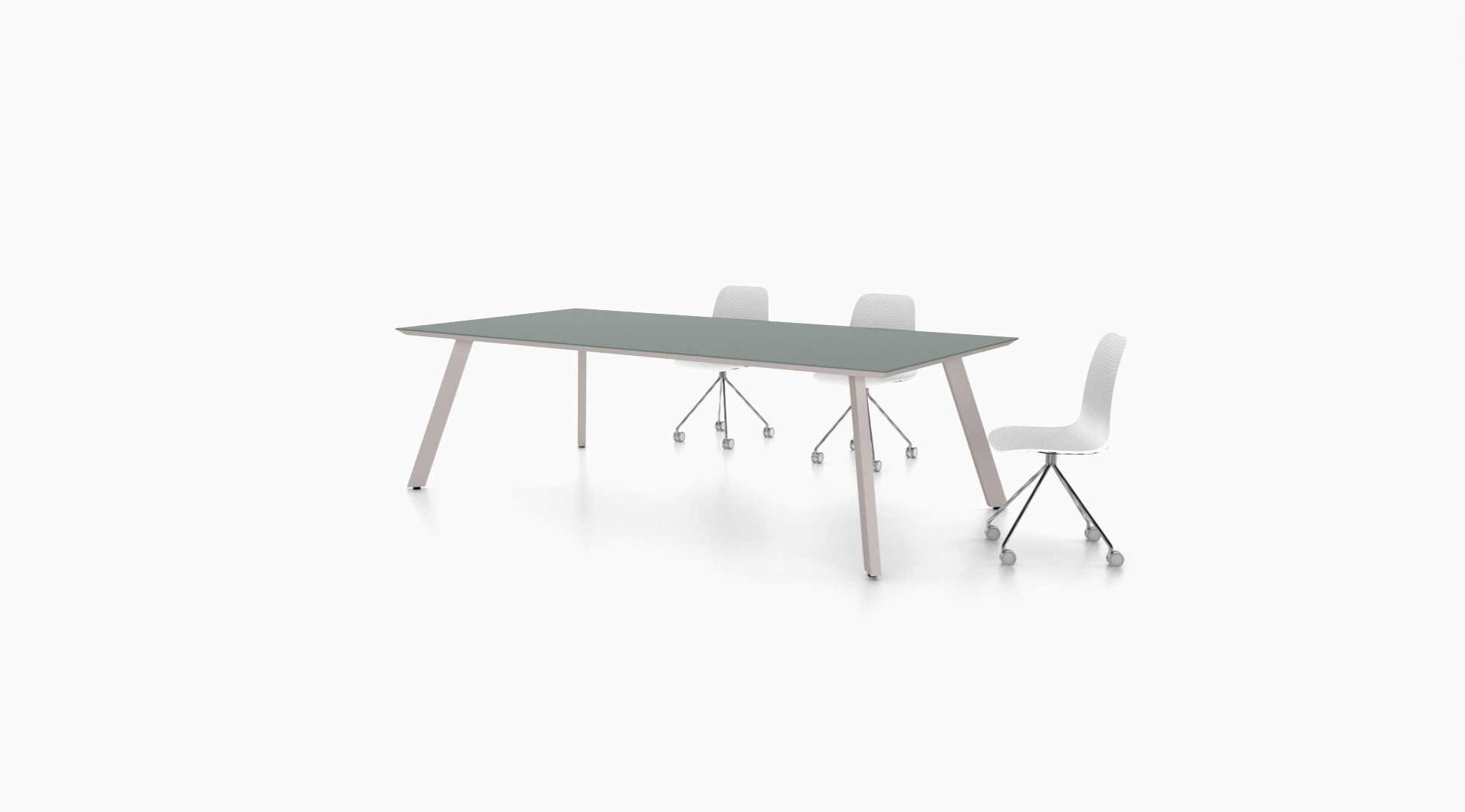 Trail conference table. Featuring a clean, modern design with distinctive angled legs. 