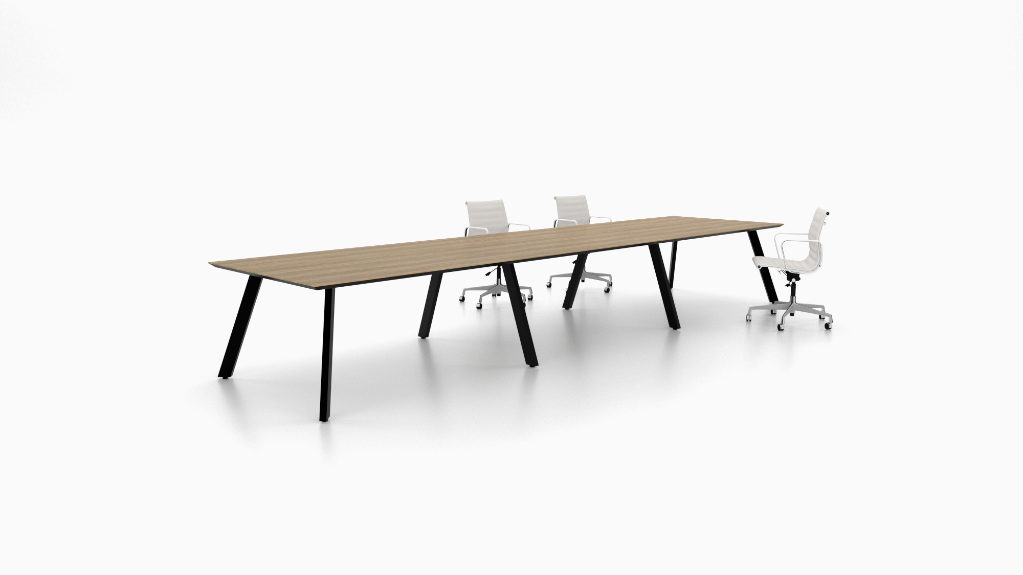 Trail conference table. Featuring a clean, modern design with distinctive angled legs. 