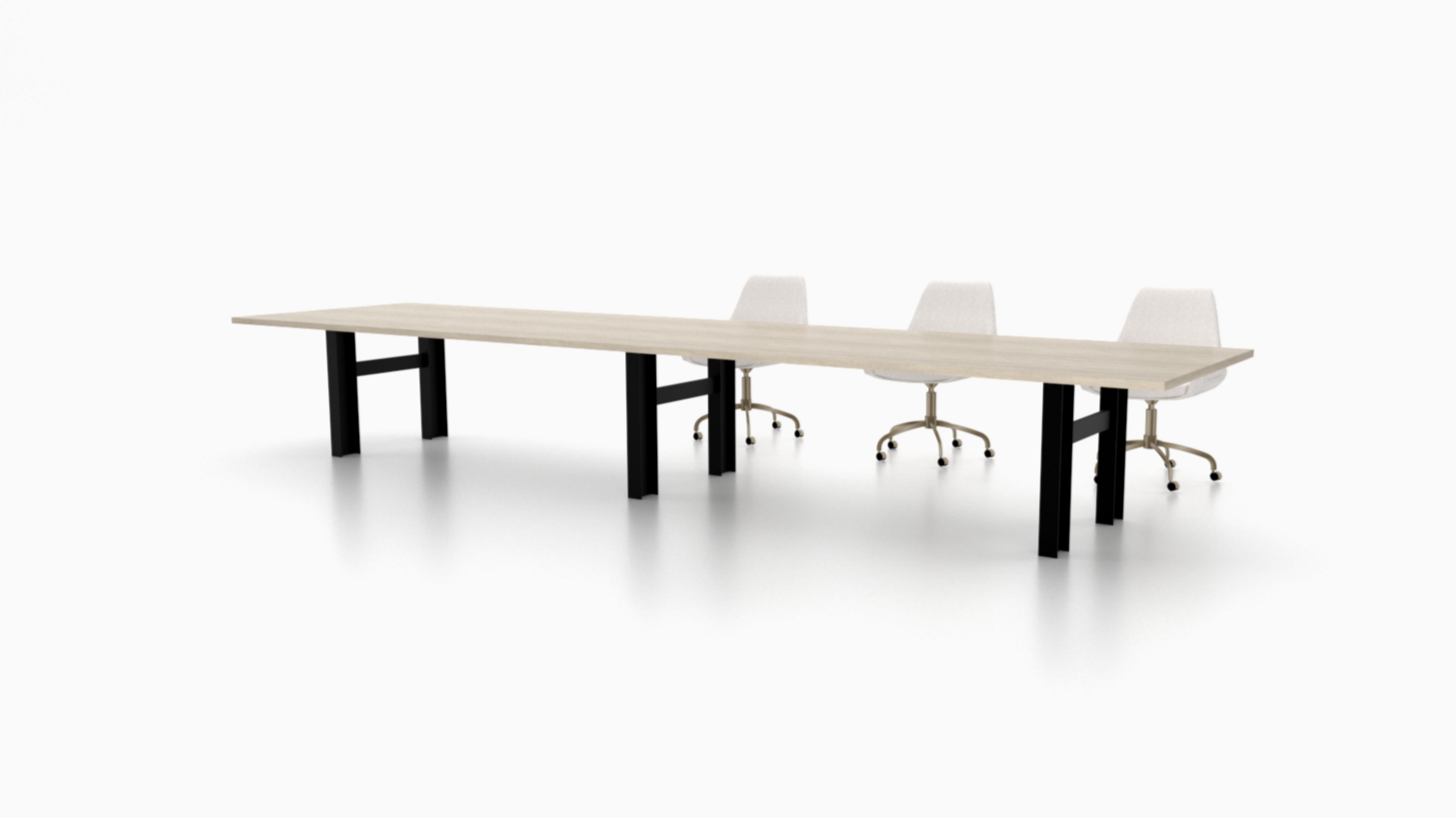 The Rockefeller conference table by Cornerstone Furniture combines a bold design with a steel I-beam base, delivering industrial strength and modern style.