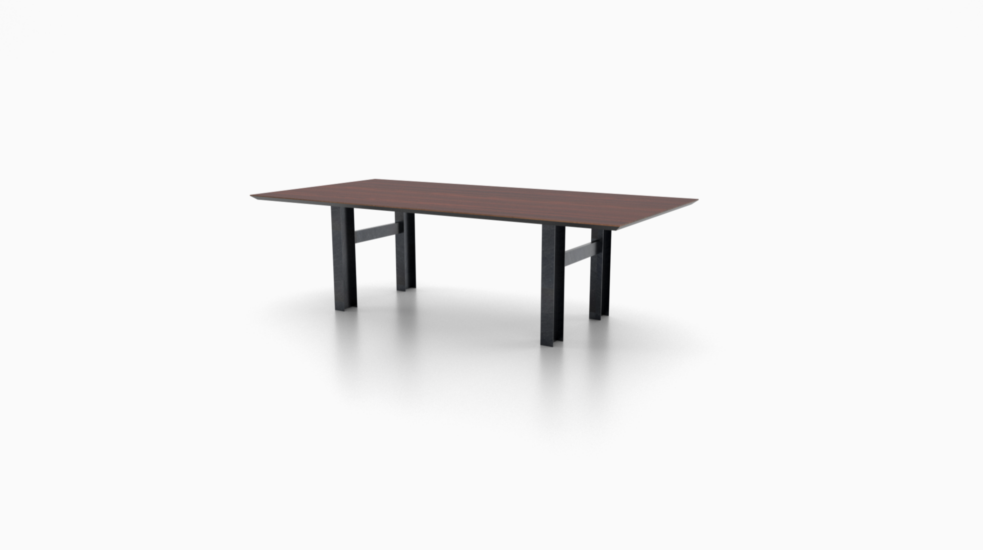 The Rockefeller conference table by Cornerstone Furniture combines a bold design with a steel I-beam base, delivering industrial strength and modern style.